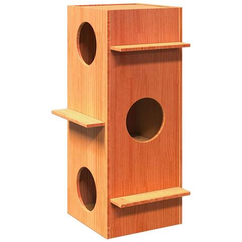 Cuccia per Gatti Marrone Cera 43x43x90cm Legno Massello di Pino - Foto 1