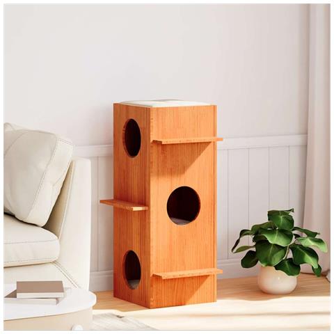 Cuccia per Gatti Marrone Cera 43x43x90cm Legno Massello di Pino - Foto 2