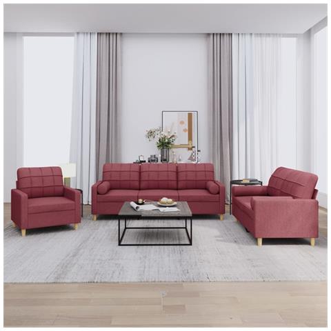 Set di Divani 3 pz con Cuscini Rosso Vino in Tessuto - Foto 2