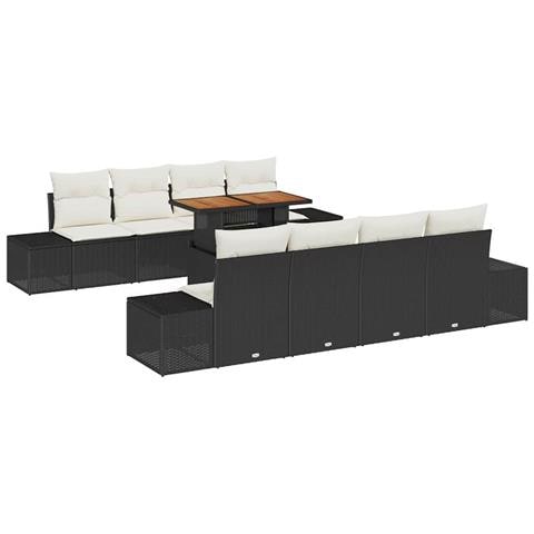 Set di Divani da Giardino da 7 Pezzi con Cuscini in Rattan Polietilene Nero - Foto 1