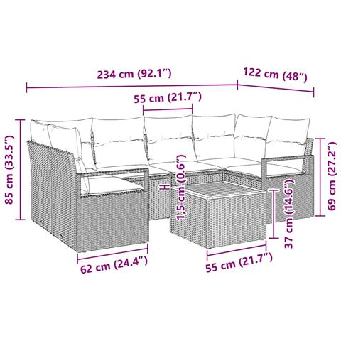 Set di Sofà da Giardino 7 Pezzi con Cuscini Rattan Polyrattan Nero Acacia, Sofà da Giardino 2 Posti con Cuscini Rattan Polyrattan Nero - Foto 9