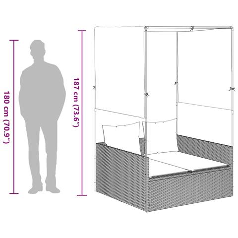 Lettino Prendisole Doppio Tetto e Tende Grigio in Polyrattan - Foto 9