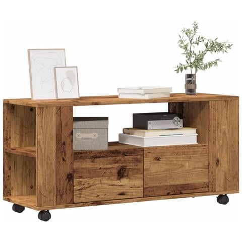 Mobile Porta TV con Ruote Legno Antico 102x34,5x43cm Truciolato - Foto 2