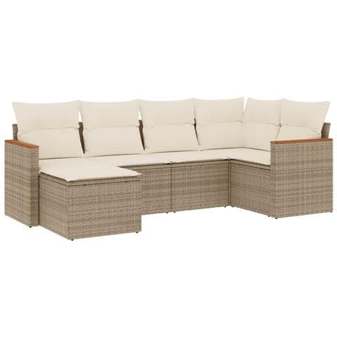Set Divano da Giardino 6 pz con Cuscini Beige in Polyrattan - Foto 1