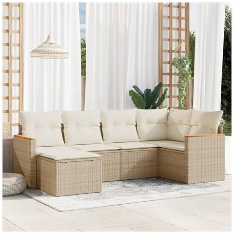 Set Divano da Giardino 6 pz con Cuscini Beige in Polyrattan - Foto 2