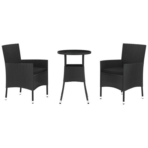 Set Bistrò da Giardino 3 pz con Cuscini in Polyrattan Nero - Foto 1