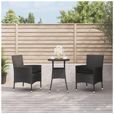 Set Bistrò da Giardino 3 pz con Cuscini in Polyrattan Nero - Foto 2