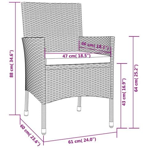 Set Bistrò da Giardino 3 pz con Cuscini in Polyrattan Nero - Foto 9