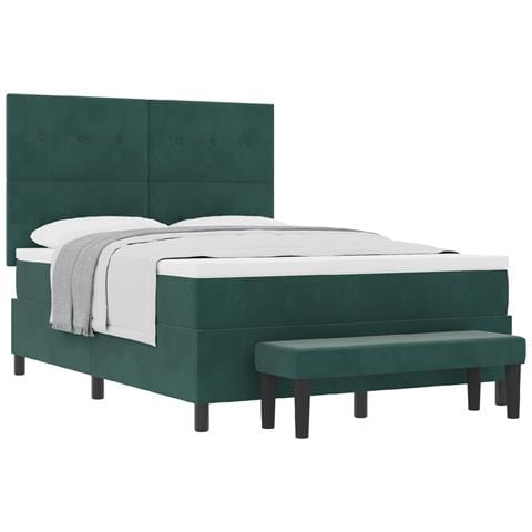 Letto Box Spring con Materasso e Panca Verde Scuro 140x190 cm Velluto - Foto 1