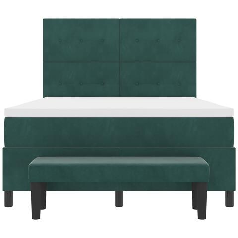 Letto Box Spring con Materasso e Panca Verde Scuro 140x190 cm Velluto - Foto 9