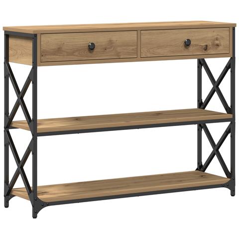 Tavolino in Rovere Artigianale 100x28x75 cm Legno Ingegnerizzato e Acciaio - Foto 1