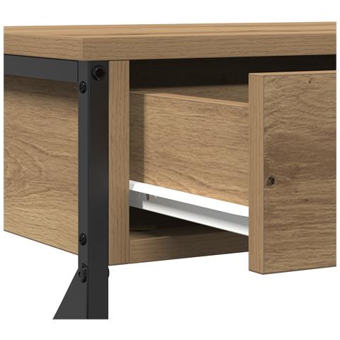 Tavolino in Rovere Artigianale 100x28x75 cm Legno Ingegnerizzato e Acciaio - Foto 9