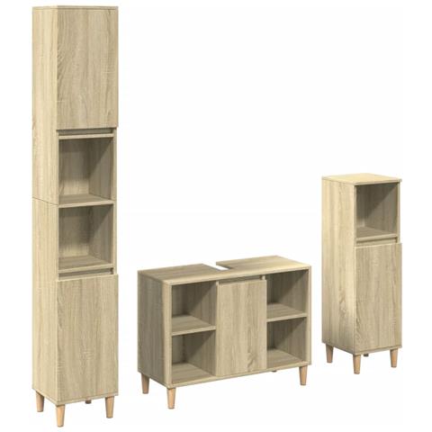 Set Mobili da Bagno 3 pz Rovere Sonoma in Legno Multistrato - Foto 1