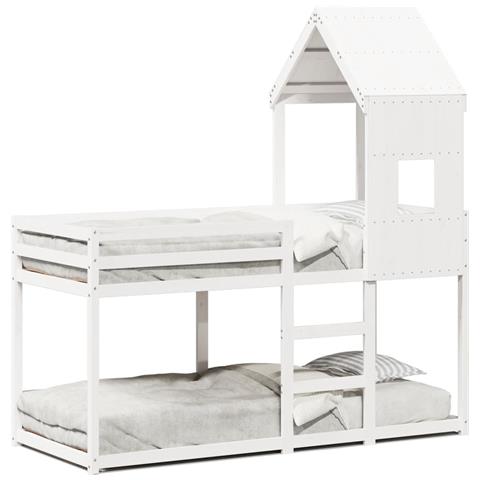 Letto a Castello con Tetto Bianco 80x200 cm Legno Massello Pino - Foto 1