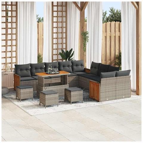 Set Divano da Giardino 14 pcs Grigio Grigio scuro - Foto 2