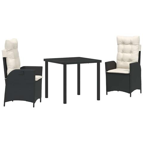 Set da Pranzo per Giardino 3 pcs Nero polyrattan - Foto 1