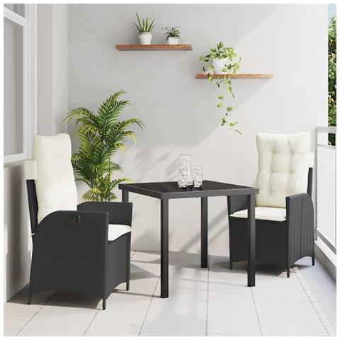 Set da Pranzo per Giardino 3 pcs Nero polyrattan - Foto 2