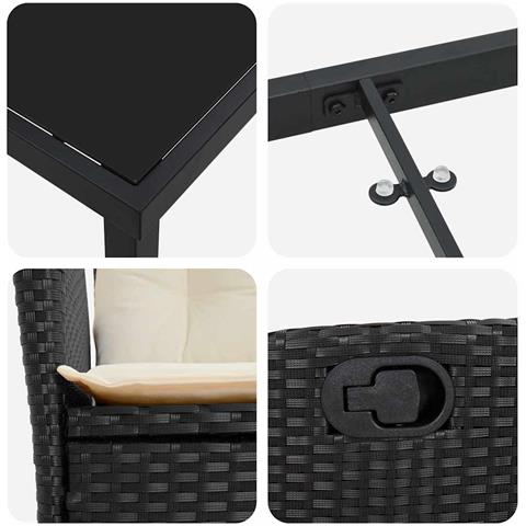 Set da Pranzo per Giardino 3 pcs Nero polyrattan - Foto 9