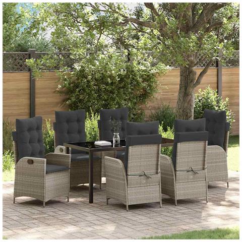 Set da Pranzo per Giardino 7 pcs Grigio chiaro polyrattan - Foto 2