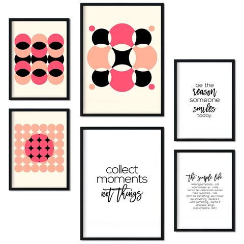 Set Di 6 Stampe Collezione Di Poster Rosa E Neri Con Estetica Collage Per La Decorazione D'interni A3 & A4 Cornice Nera - Foto 1