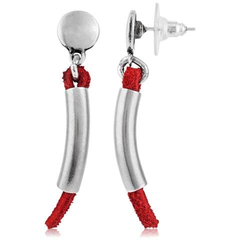 Orecchino In Argento E Pelle Rossa, Placcato Argento, Pelle Rossa - Foto 1