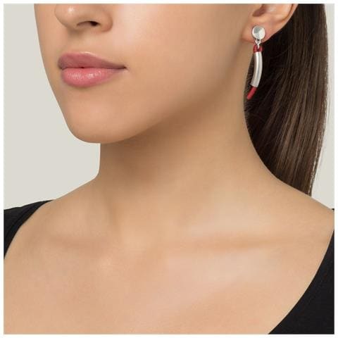 Orecchino In Argento E Pelle Rossa, Placcato Argento, Pelle Rossa - Foto 2