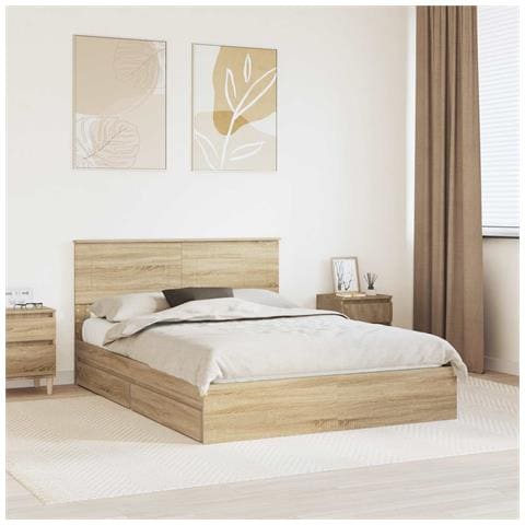 Letto con Contenitore con testiera Rovere Sonoma 150 x 200 cm - Foto 2