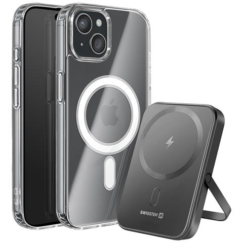 Pacchetto Magsafe Iphone 15 Con Custodia Bimateriale E Powerbank Da 5000 Mah, Trasparente - Foto 1