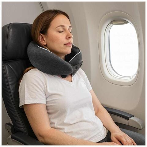 Cuscino da Viaggio per il Collo Grigio scuro 28 x 28 x 14 cm - Foto 2