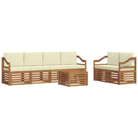 Set divani 7 pcs Naturale e Crema Legno di Acacia Massello - Foto 1