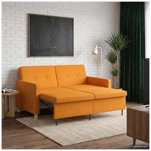 Divano Letto Estraibile Giallo Scuro Tessuto - Foto 2