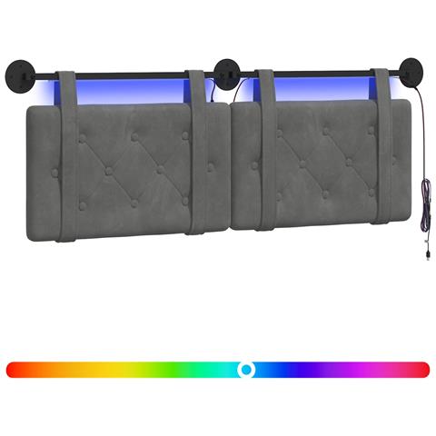 Testiera sospesa Con luce LED Grigio Scuro Velluto - Foto 1
