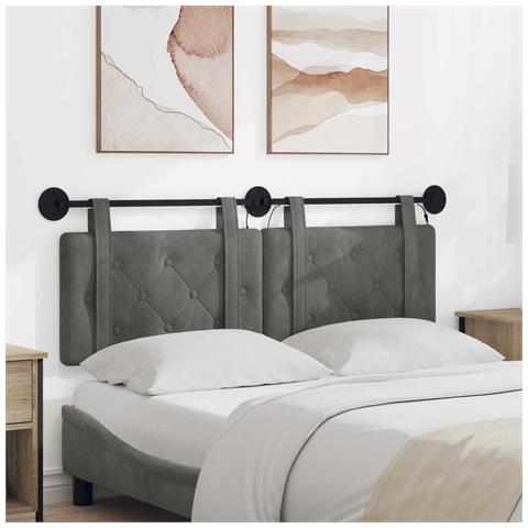 Testiera sospesa Con luce LED Grigio Scuro Velluto - Foto 2