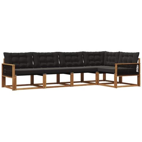 Set di divani da esterno con cuscino 5 pcs Naturale e Nero - Foto 1