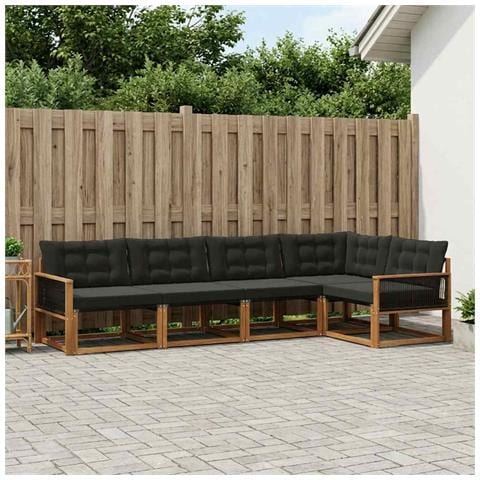 Set di divani da esterno con cuscino 5 pcs Naturale e Nero - Foto 2
