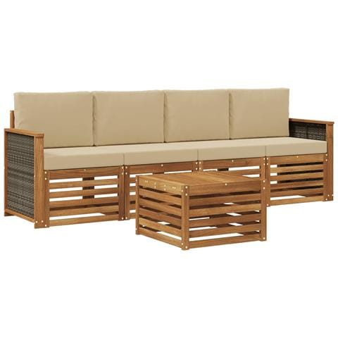 Set di divani da esterno con cuscino 5 pcs Naturale e Beige - Foto 1