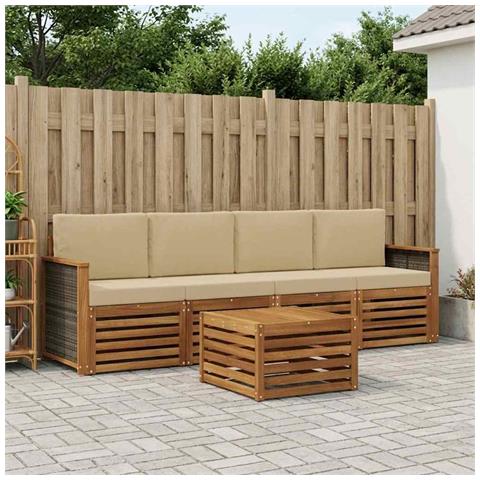 Set di divani da esterno con cuscino 5 pcs Naturale e Beige - Foto 2