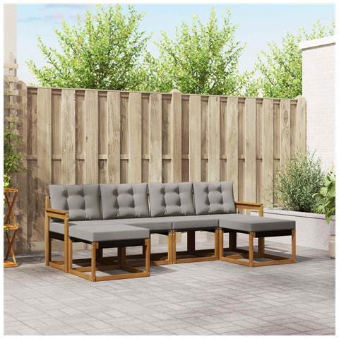 Set di divani da esterno 6 pcs Grigio Naturale e Chiaro - Foto 2
