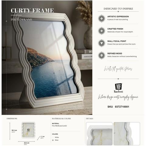 Cornice Portafoto Curty In Resina Bianca Ondulata Con Profili Argento 20x25 - Foto 7