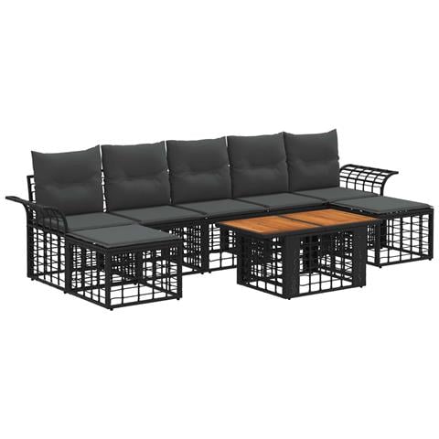 Set Divano da Giardino 8 pz Nero e Grigio scuro polyrattan - Foto 1