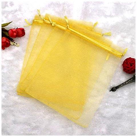 100pcs Grandi Sacchi Regalo Del Organza 13x18cm (5 X 7) Con Coulisse Sacchetti Festa Di Nozze Favore Sacchetti Dei Monili E Sacchetti Di Caramelle (oro)  - Foto 4