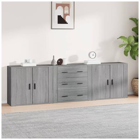 Credenze 3 Pz Grigio Sonoma In Legno Multistrato - Foto 8