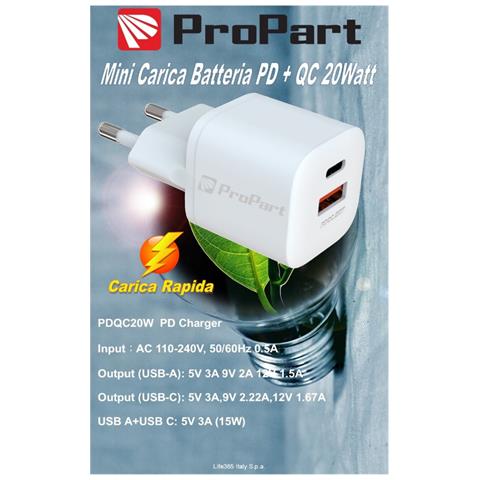 Carica Batteria Rapido Mini PD + QC 20W 2 Uscite Tipo-C - A - Foto 1