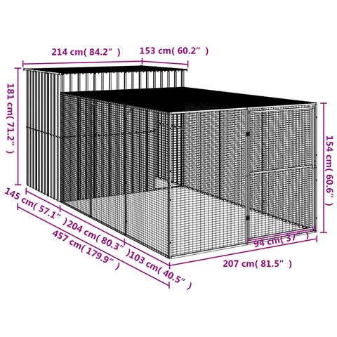 Casetta Cani Con Corsa Antracite 214x457x181 Cm Acciaio Zincato - Foto 8
