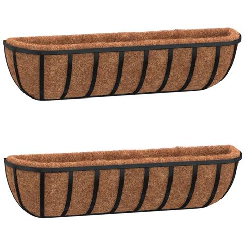 Fioriere Parete 2 Pz Rivestimenti Cocco Nero 76x21x16cm Acciaio - Foto 2