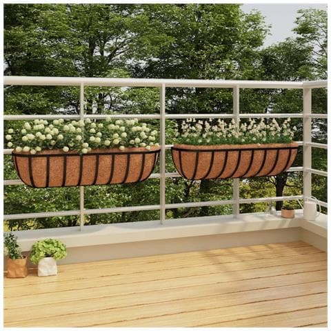 Fioriere Parete 2 Pz Rivestimenti Cocco Nero 76x21x16cm Acciaio - Foto 1