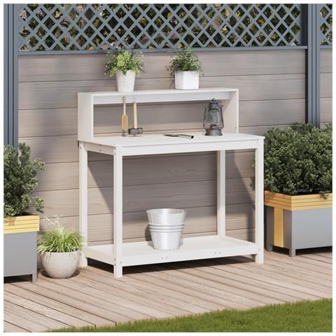 Tavolo Invaso Con Ripiani Bianco 108x50x109,5 Cm Massello Pino - Foto 3