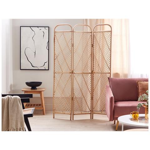 Paravento 3 Pannelli Rattan Naturale 106 X 180 Cm Cosenza - Foto 1