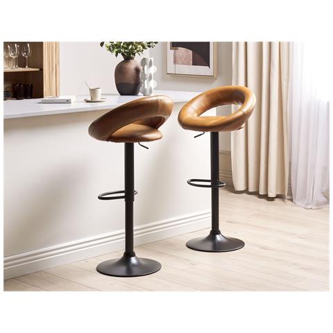 Set Di 2 Sedie Alte Peoria Pelle Sintetica Marrone Dorato - Foto 1