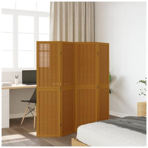 Divisorio Ambienti 4 Pannelli Marrone Legno Massello Paulownia - Foto 3